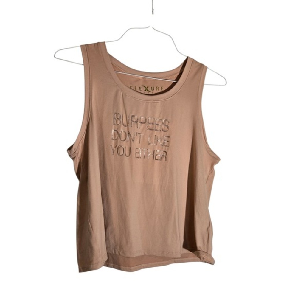 Flexure Bodywear Burpees Dont Like You Either Graphic Muscle Tank Top Mauve Gold